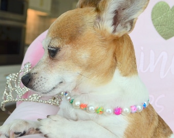 Pearl Dog Necklace, Pet Pearl Collar, Flower Pet Jewelry, Dog ID Tag, Bridesmaid Pet Necklace, Pet Gifts, Dog Mom, Personalized Pet Collar