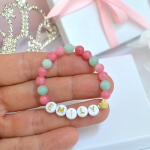 Jade Baby Bracelet, Personalized Baby Bracelet, Christmas 18K Gold Heart Jade Gemstone Newborn Bracelet, Toddler Newborn, Gift Girls