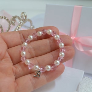 Pink Crystal Girls Bracelet, Personalized Kids Bracelet, Custom Name Bracelet, Girls Pearl Bracelet, Crystal Pearl Bracelet, Gift For Girls