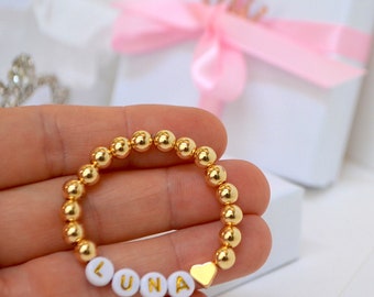 14K Gold Baby Girl Bracelet, Gold Heart Personalized Girls Bracelet, Tiny Newborn Name Bracelet, Baby Shower Gift, Baby Valentine Gift