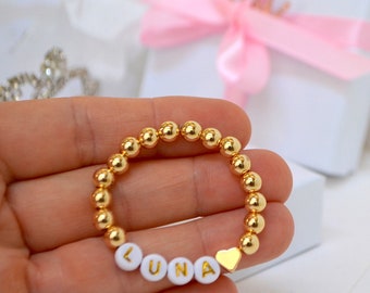 14K Gold Baby Bracelet, Gold Heart Girls Bracelet, Personalized Jewelry, Tiny Newborn Name Bracelet, Baby Shower Gift, Baby Girl Gift