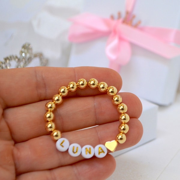 Bracelet bébé en or 14 carats, bracelet coeur or pour fille, bijoux personnalisés, petit bracelet nom nouveau-né, cadeau de baby shower, cadeau de naissance