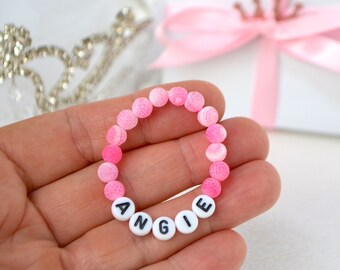 Hot Pink Agate Gemstone Baby Bracelet, Personalized Infant Bracelet, Baby Shower Gift, Gift for Girls, Girls Bracelet, Big Sis Baby Jewelry