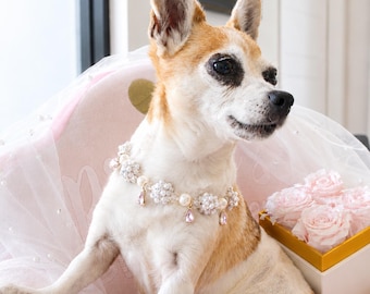 Personalized Dog Necklace, Pearl Dog Collar, Pink Zirconia Dog Jewelry, Custom Pet Name Necklace, Luxury Dog Collar, Birthday Gift, Dog Mom