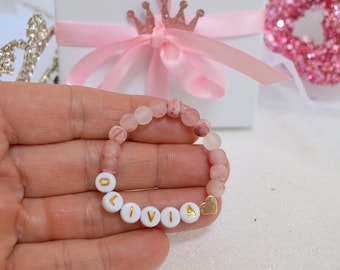 Pulsera de oro y jade rosa para niña, pulsera personalizada para niña, regalos de joyería infantil, joyería para bebés, mejores amigas, recién nacida, regalo para baby shower