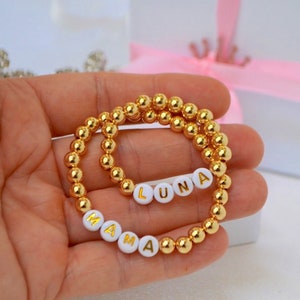 14K Gold Mama & Daughter Bracelets, Baby shower gift, Name Bracelet, Toddler Newborn, Gift For Mom Grandma, Personalized Baby Bracelet