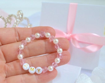 Tiny Pink Swarovski Crystal Baby Bracelet, Personalized bracelet, Baby Jewelry, Baby Shower Gift, Flower Girl, Newborn Toddler Bracelet,