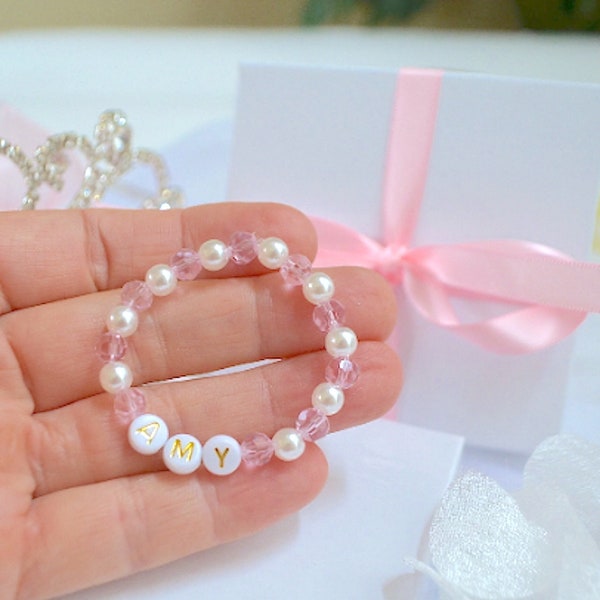 Tiny Pink Swarovski Crystal Baby Bracelet, Personalized bracelet, Baby Jewelry, Baby Shower Gift, Flower Girl, Newborn Toddler Bracelet,