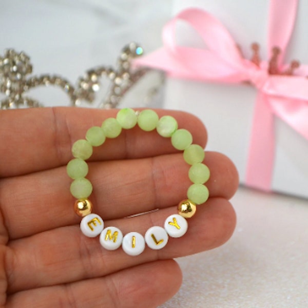 Green Jade Gold Baby Bracelet, Personalized Girls Bracelet, Baby Shower Gift, Baby Jewelry, Newborn Toddler Bracelet, Baby Announcement