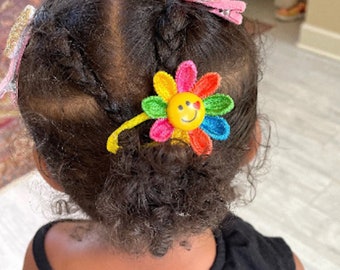 Smiley Face Rainbow Flower Hair Clips Girls, Daisy Flower Hair Ties, Sunflower Hair Clips, Back To School, Baby Toddler