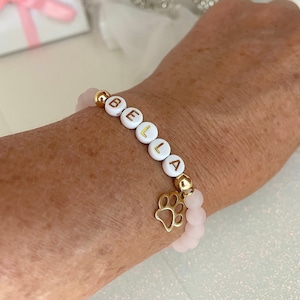 Custom pet name bracelet, dog mom gift, cat name stone bracelet, paw beaded dog name bracelet, pet jewelry, bone bracelet, animal lover gift