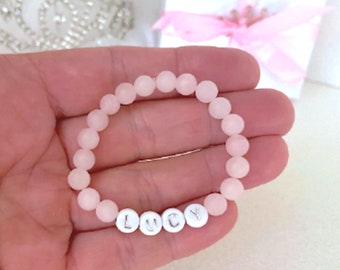 Personalized Rose Quartz Baby Bracelet, Infant Girl Jewelry