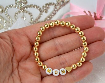 18K Gold Heart Mom Bracelet, Personalized Gold Mamma Bracelet, Mother's Day Jewelry, Mom Grandma Gift, Love Mom Mamma Girls Bracelet