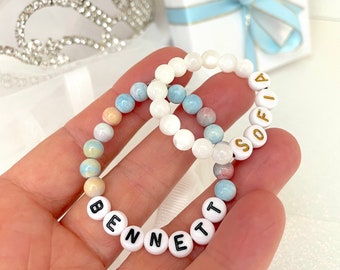 Twin Bracelets for Boys and Girls, Personalized Baby Name Bracelets, Newborn and Toddler, Lil Sis Big Sis, Baby Shower Gift