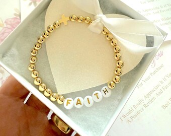 Personalized Gold Cross Bracelet, 18K Gold-Plated Name Bracelet, Custom Jewelry for Teens and Adults, Baptism, Christening Gift, Faith Gift
