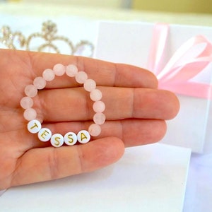Pink Rose Quartz Baby Bracelet, Personalized Newborn Bracelet, Baby Shower Gift, Lil Sis Big Sis, Girls Name Bracelet, Baby Jewelry Toddler