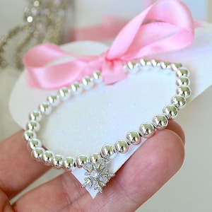 Bracciale con fiocco di neve in argento, ciondolo a stella, braccialetto con perline in argento personalizzato, gioielli per donne e ragazze, regalo per la migliore amica, regalo personalizzato per lei