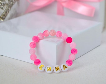 Pink Baby Bracelet, Girls Bracelet, Agate Gemstone, Personalized Infant Bracelet, Baby Shower Gift, Baby Girl Jewelry, Toddler Bracelet