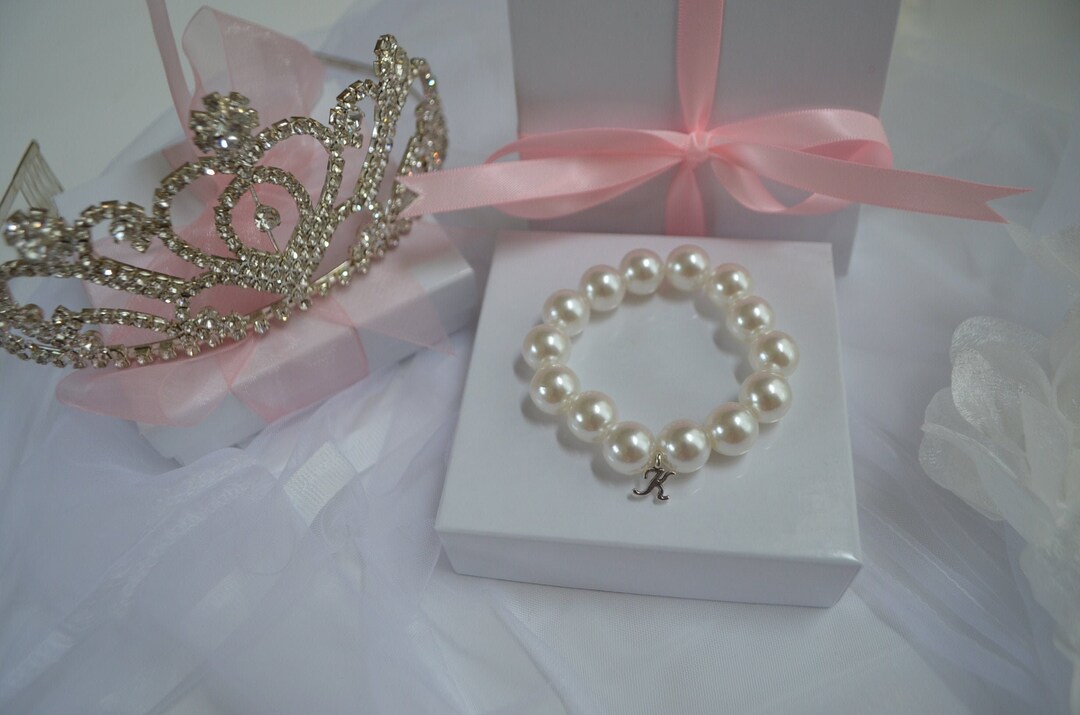 Flower Girl Pearl Bracelet Toddler, Personalized Flower Girl Bracelet
