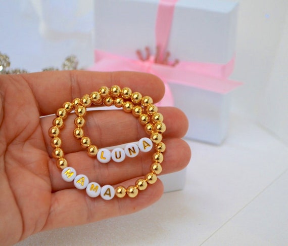 Set 18K Gold Plated Mommy and Me Bracelet Set, Personalized