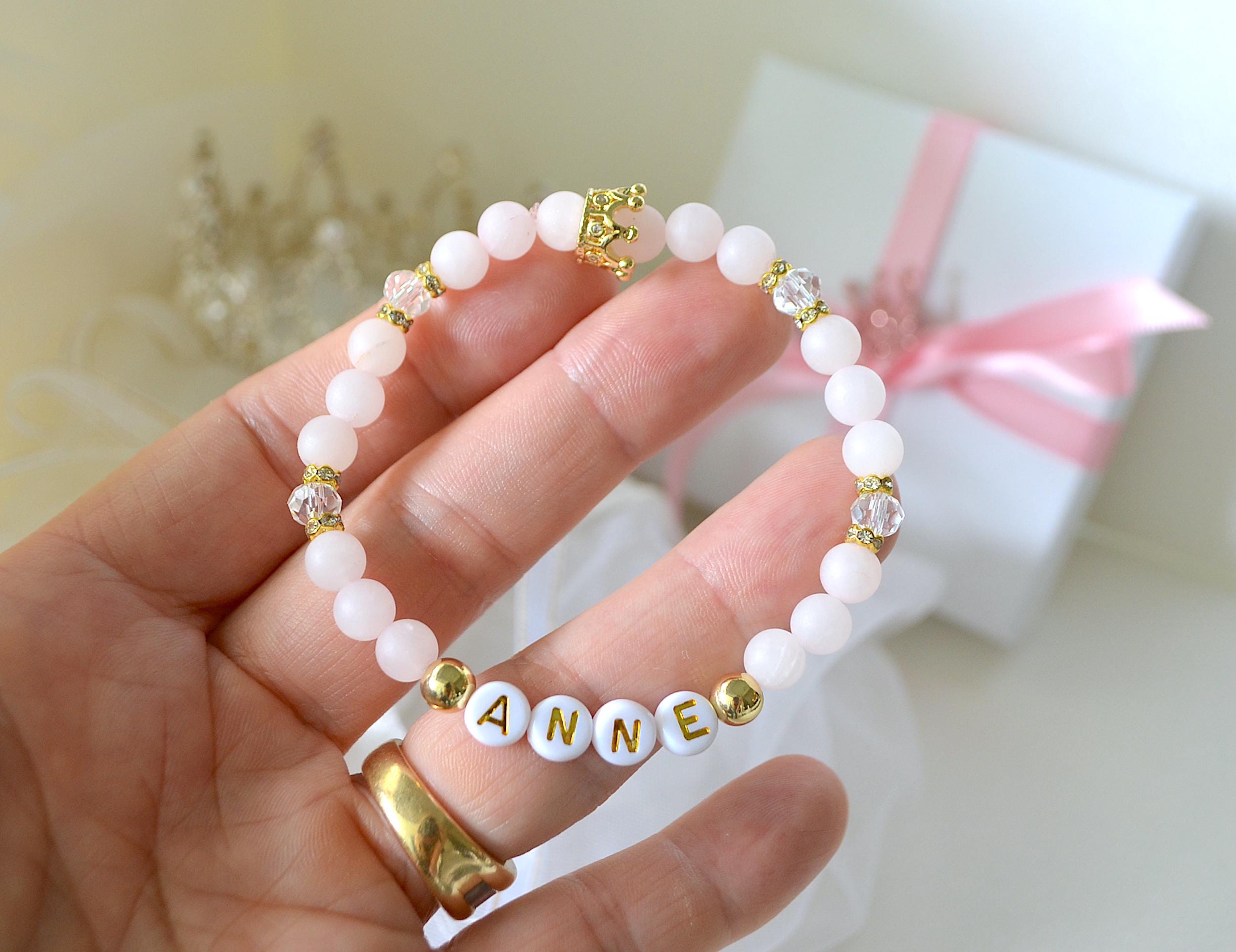 Rose Quartz Crown Bracelet, Personalized Jewelry With Sparkly Gold
