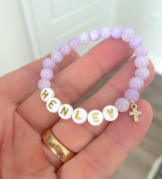 Gold Cross Girl Bracelet, Purple Quartz Baby Bracelet, Personalized Baby  Jewelry, Baptism Gift, Baby Shower, Christening, Newborn, Toddler