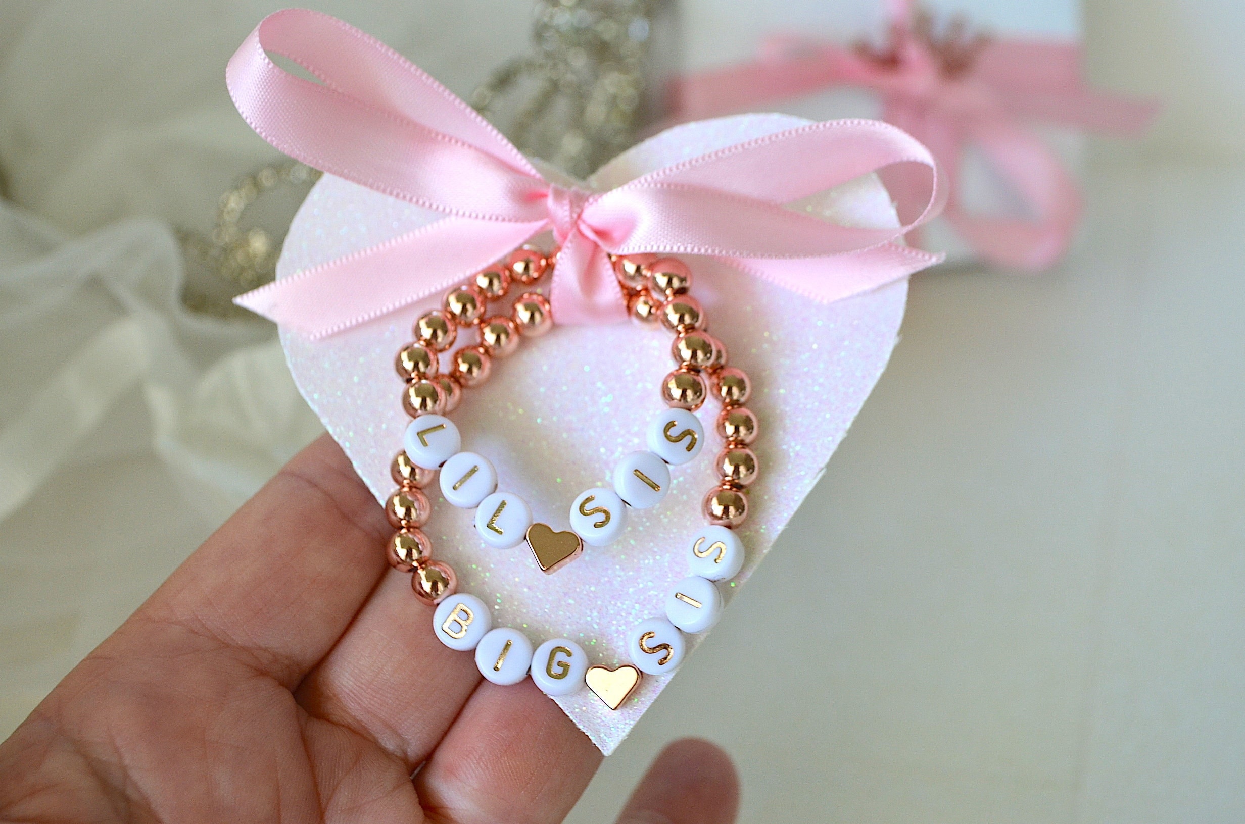 Rose Gold Heart Baby Bracelet, Lil Sis Big Sis Bracelets, Rose