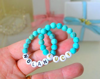 Twin Baby Turquoise Gemstone Bracelet Set, Personalized Name Bracelets