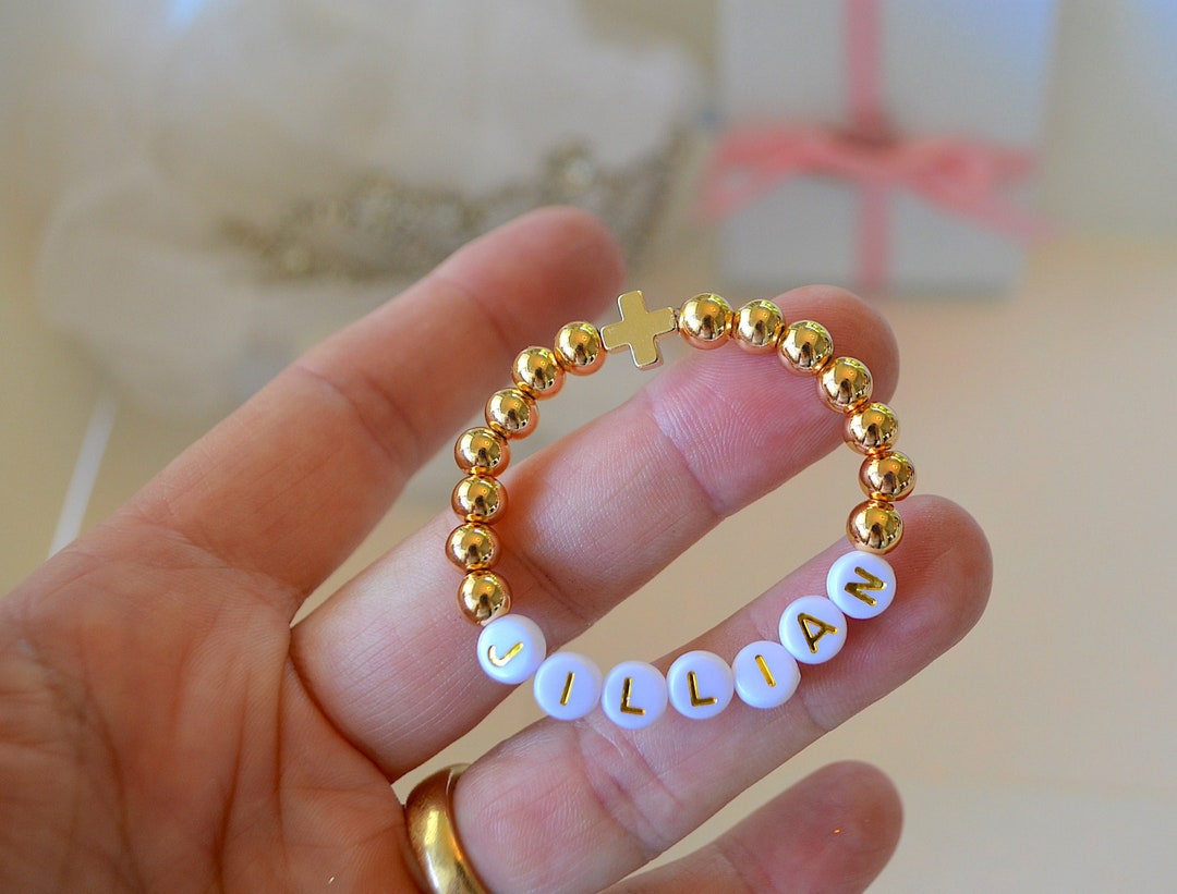 Gold Cross Girls Bracelet, Personalized Baby Boys Bracelet, Baby