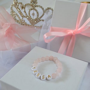 Pink Rose Quartz Baby Bracelet, Personalized Infant Bracelet, Baby Shower Gift, Baby Announcement, Pink Girls Bracelet, Baby Jewelry Toddler image 8