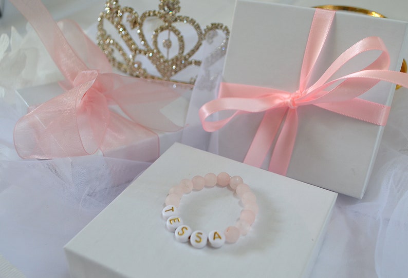 Pink Rose Quartz Baby Bracelet, Personalized Infant Bracelet, Baby Shower Gift, Baby Announcement, Pink Girls Bracelet, Baby Jewelry Toddler image 8