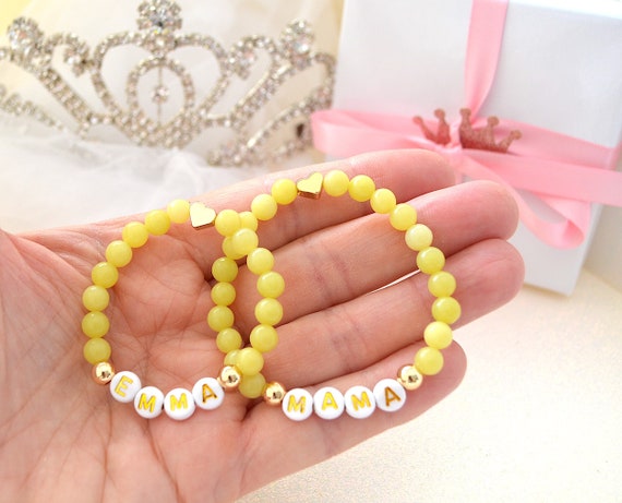 Personalized Mommy and Daughter Bracelets, Olive Green Peridot