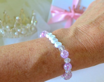Personalized Girls Bracelet, Purple Sparkle Bead Name Jewelry, Custom Kids Bracelet, Gift for Girls, Friendship bracelet, Party Favor Gift