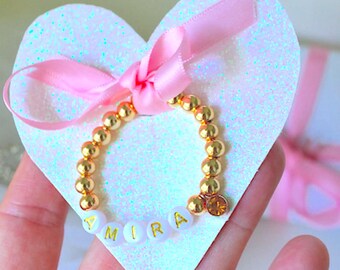 Armband med guldfärgad födelsesten för flickor, personliga namnsmycken för baby och småbarn, armband med ädelstenar och födelsemånad, present till mamma, lillasyster, storasyster
