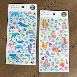 Niedliche Sommer im Ozean Delphine und Meerjungfrauen Aufkleber Seiten - made in Japan