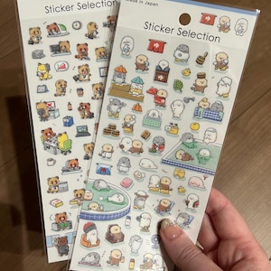 Süßer Stickerbogen (Tanuki und Füchsen bei der Arbeit; Robbe und Otter in einem Badehaus) - made in Japan