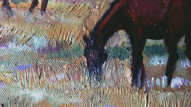 Landscape Painting Horses Art Original Oil Painting Home Decor