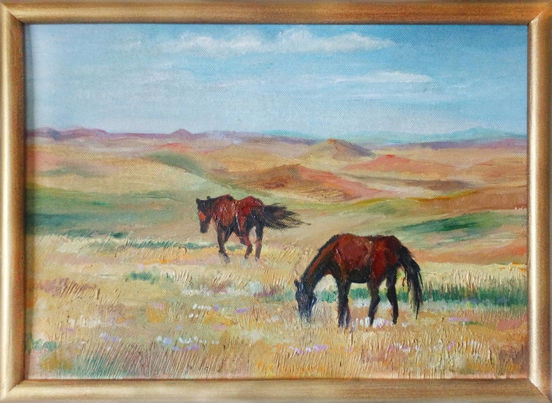 Landscape Painting Horses Art Original Oil Painting Home Decor