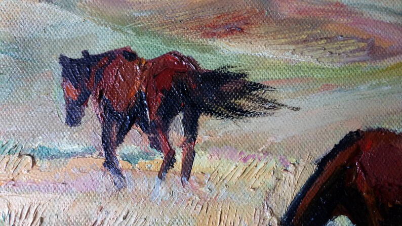 Landscape Painting Horses Art Original Oil Painting Home Decor