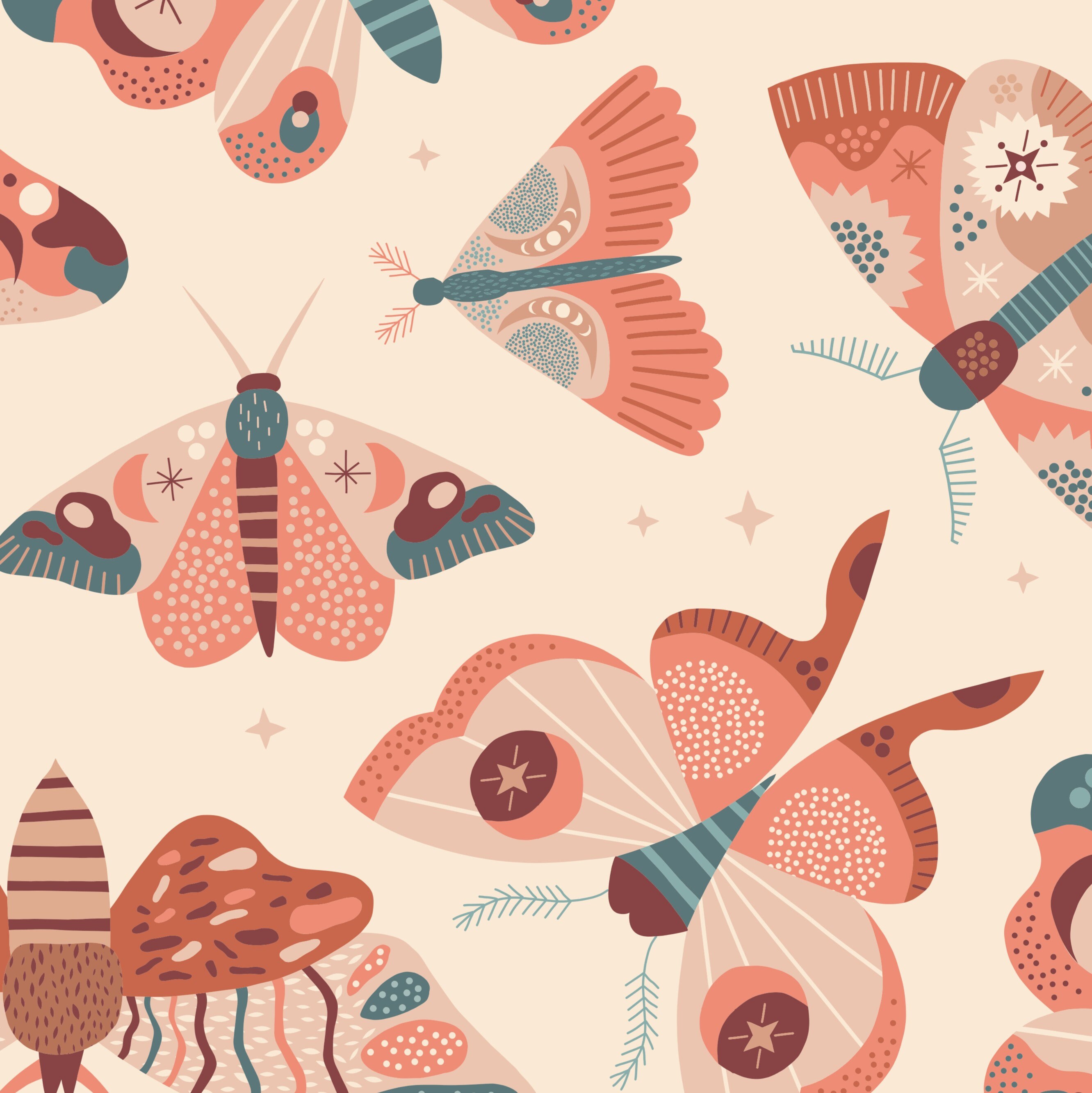 Boho Moths Removable Wallpaper | Etsy