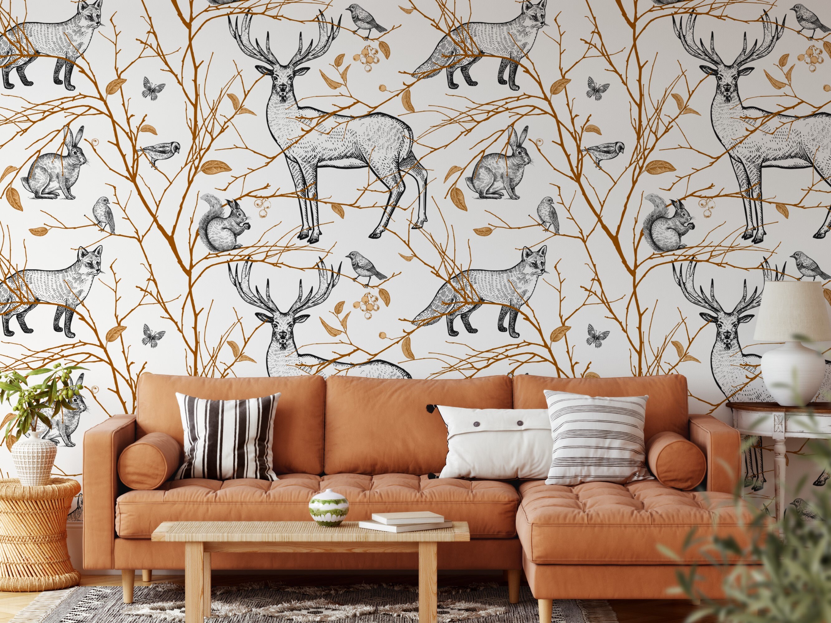 Winter Forest Animals Removable Wallpaper Etsy