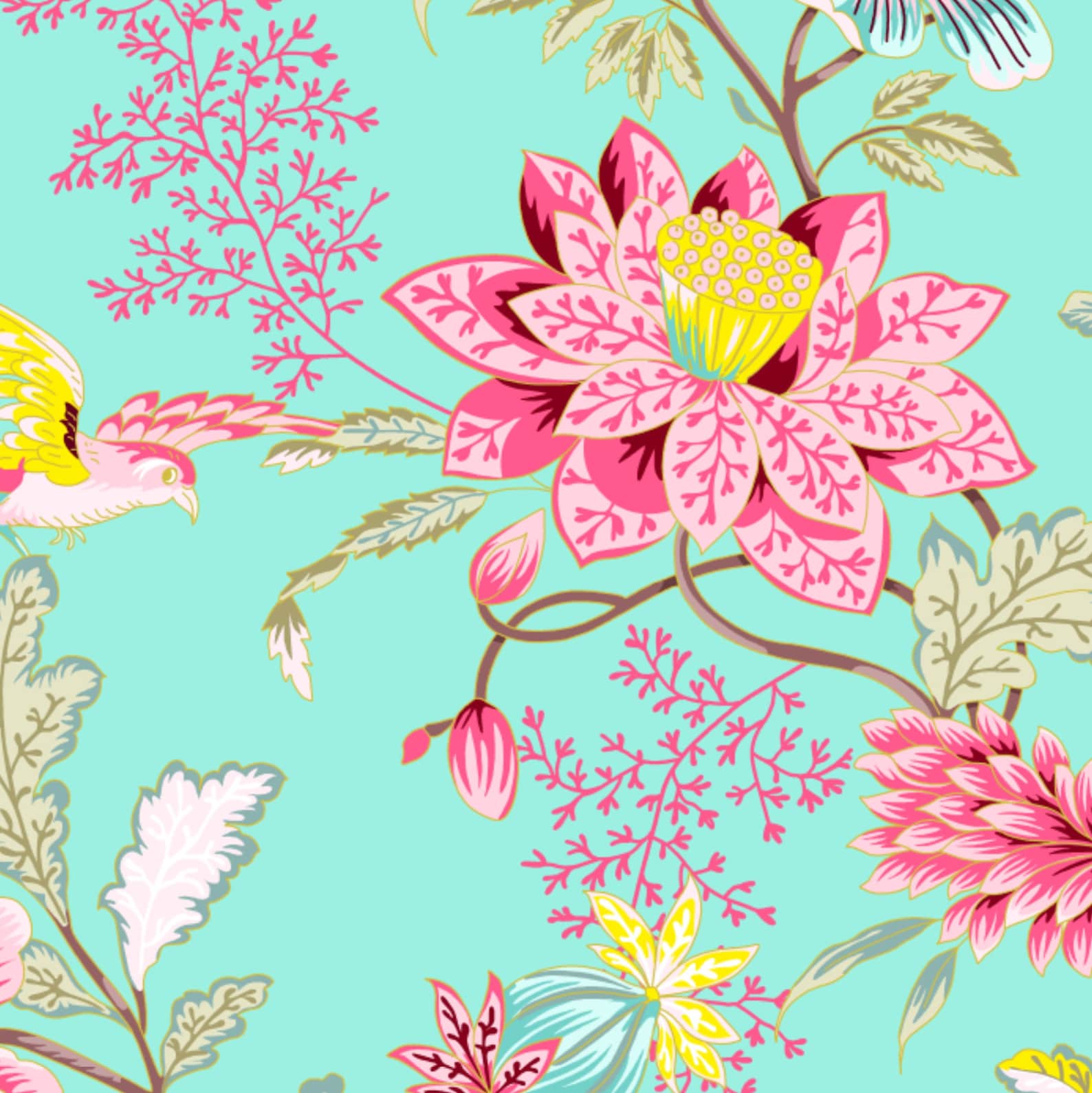 Teal & Pink Floral Removable Wallpaper Etsy