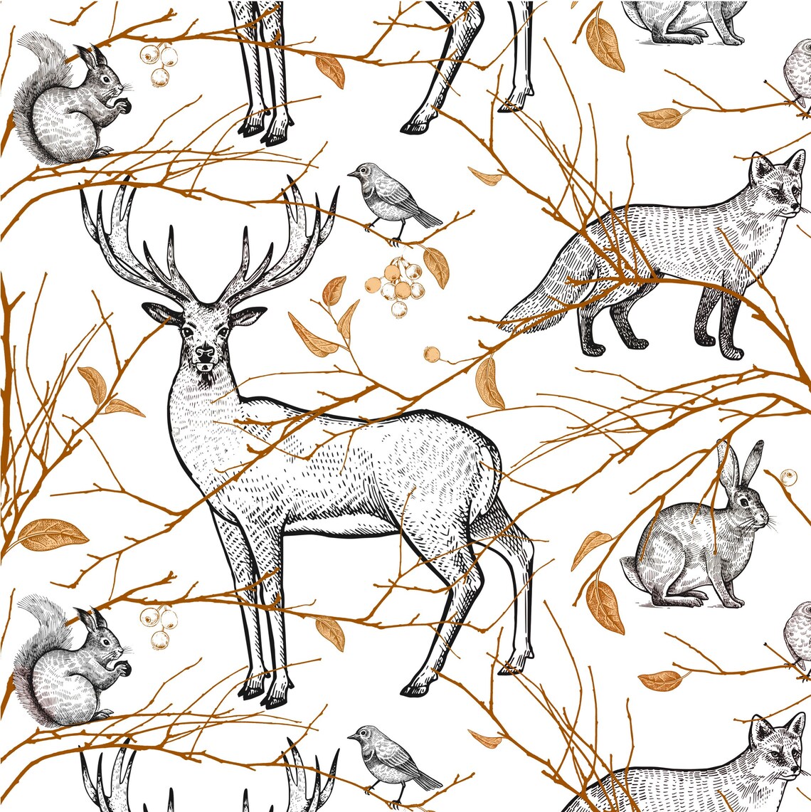 Winter Forest Animals Removable Wallpaper Etsy