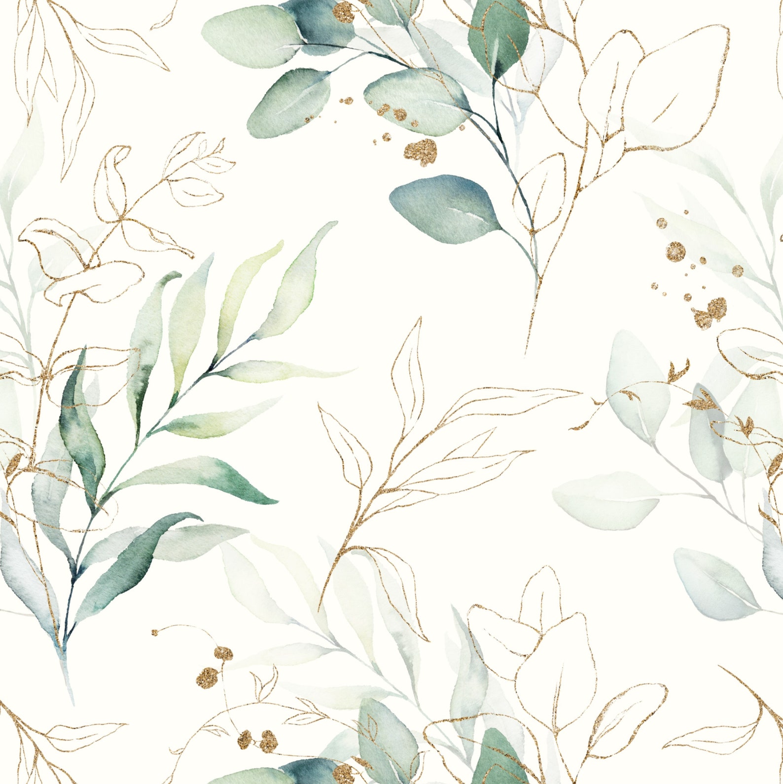 Green and Gold Flora Removable Wallpaper Etsy