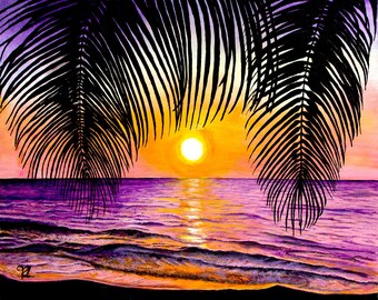 SUNSET SURGE - Hawaii Beach Painting, Hawaiian Ocean Creation, Beach Canvas , Hawaii Canvas, Hawaii Beach Art, Hawaii ocean print