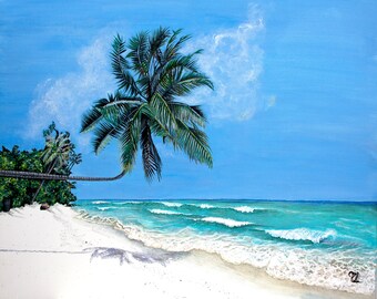 PALM'S SECRET BEACH - Hawaii Beach Painting, Hawaiian Ocean Creation, Hawaii Serene Shore, Beach Canvas , Hawaii Canvas, Hawaii Beach Art