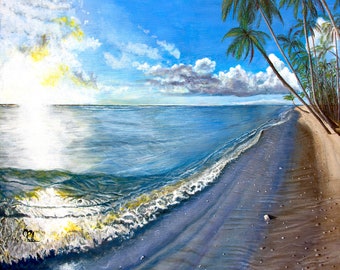 SERENE SHORE - Hawaii Beach Painting, Hawaiian Ocean Creation, Beach Canvas , Hawaii Canvas, Hawaii Beach Art, Hawaii ocean print