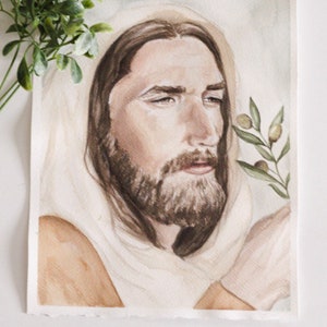 Christ and the Olive Branch Watercolor Painting