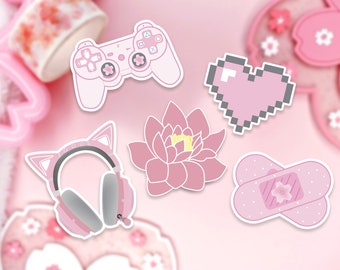 Pink Gamer Girl Aesthetics Stickers Paper Vinyl Sticker Etsy