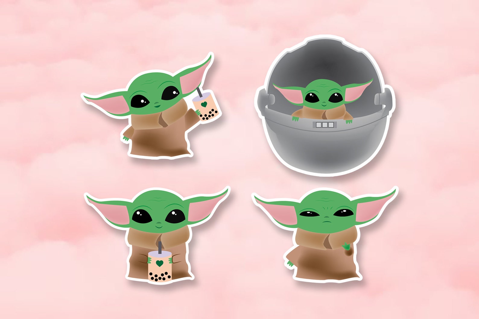 Baby Yoda Boba/bubble Tea Sticker / Paper Vinyl Sticker / Etsy